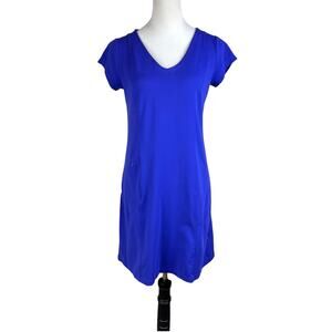 Toad & Co. V-Neck Flowy Soft Purple Knee Length T-Shirt Dress With Pockets